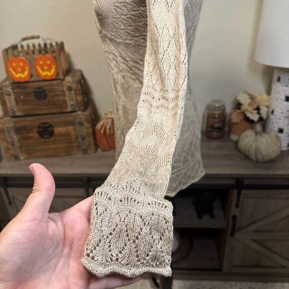 Vintage Cache Knit Baby Doll Top Size XS Linen Blend Y2k Casual Boho Long Sleeve - Picture 2 of 9